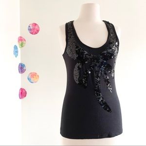 MILEY MAXAZRIA black sequin bow racerback tank top size M